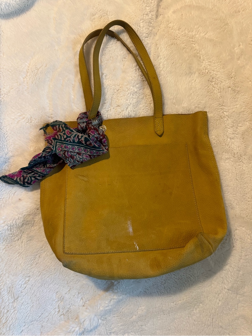 Madewell Mustard Yellow Leather Tote with Scarf Accent